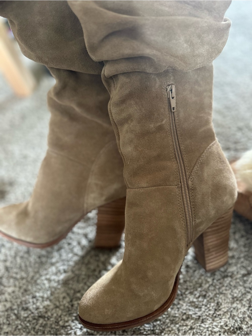 Steve Madden Taupe Suede Mid-Calf Heeled Boots